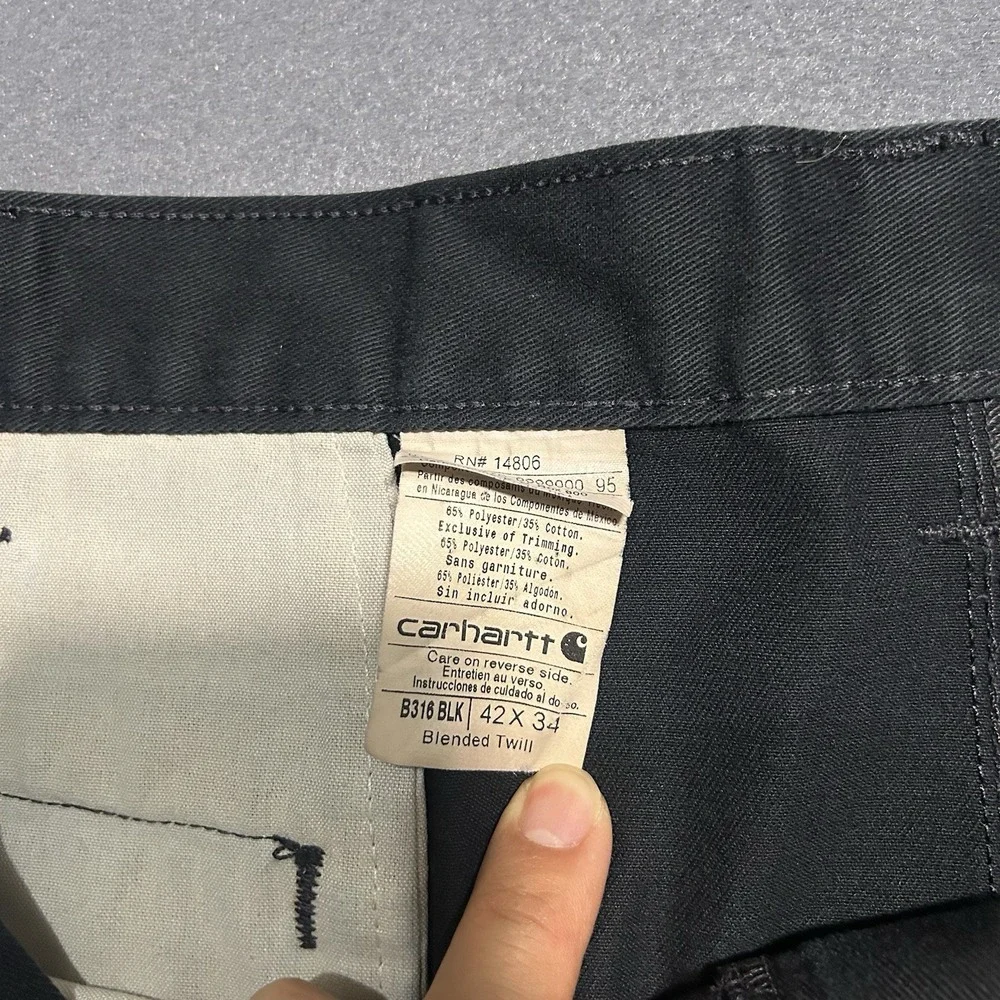 Carhartt B316 Black Carpenter Twill Work Pants Mens Size 42x34 Khaki Double Knee